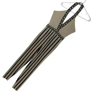 NWT! GOOD TIME USA! BLACK & TAN STRIPED, GREEK TRIM HALTER ONESIE, JUMPER! SZ S